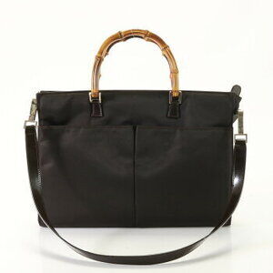 Gucci bamboo leather semi shoulder bag tote handbag brown